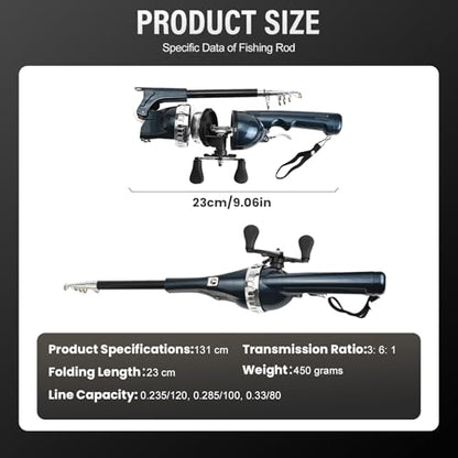 Foldable Fishing Rod, 2025 New Easy Fish Collapsible Folding Pole, Pocket Telescopic Fishing Rod with Reel Combo, Rod and Wheel Integrated