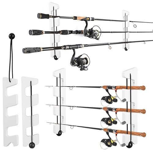 White Plastic Horizontal Fishing Rod Holder, Wall Mounted Fishing Rod Rack, Fishing Pole Holders for Boat, Garage, Pack of 2