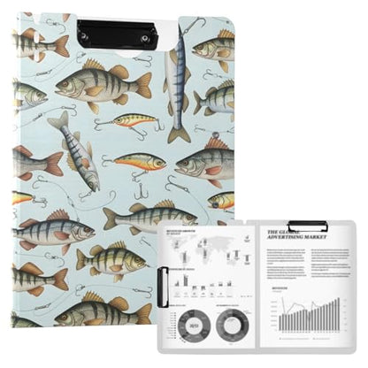 A4 Foldable Clipboard Folder with Double Clips Metal Clip, Pen Holder, 360 Degree Foldable Storage Clipboards Fish Hooks Lures Binder File Folder for Office,Nursing,Work,