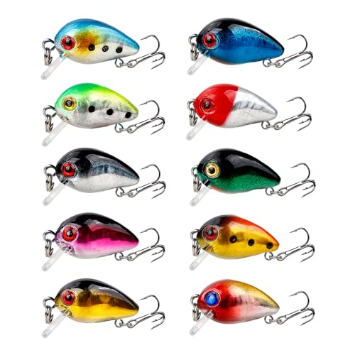 Square Bill Micro Crankbaits Bass Fishing Lures 10pcs FS/YE-13 | Sinking Lures,with Rattle Beads Lipless Jerkbaits,for Bass Trout Walleye,1.18in/0.06oz
