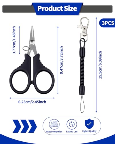 3 Pieces Fishing Scissors, Stainless Steel Fishing Line Cutter &braided Line Cutter, Cutters with Titanium Coating-Fishing with Hook and Retractable Coil Lanyards Fishing Accessories (Silver) - color: Silver