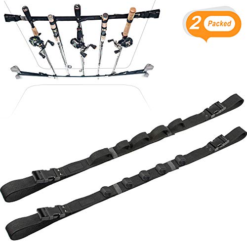 2 Pack Vehicle Fishing Rod Holder for Car 5 Rod Capacity Adjustable 86.6 Inches Length Easy Install Fishing Car Rod Carrier Belt Strap for SUV Wagons Van