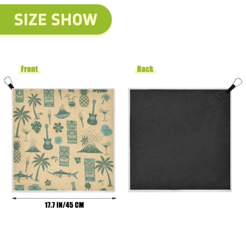 Tropical Pineapple Fish Beige Print Magnetic Golf Towel for Golf Bags Microfiber Golf Accessories for Women Men with Carabiner Clip Attaches to Carts and Clubs, 17.7"x17.7"