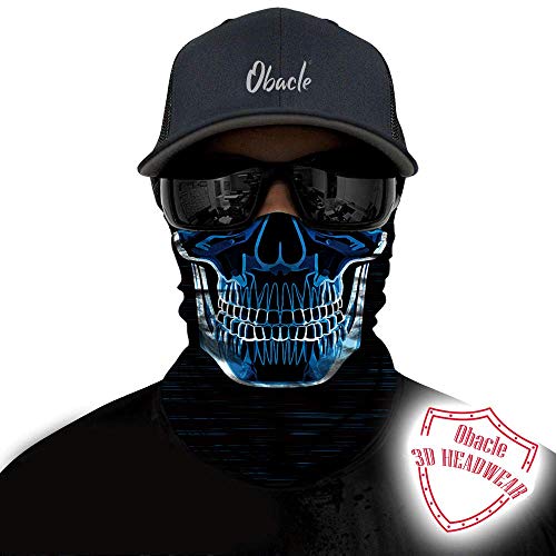 Obacle Neck Gaiter Face Mask Bandana for Dust Wind Sun Protection for Men Women - color: Blue-line Skull