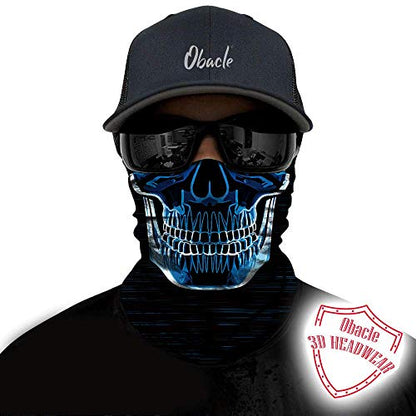 Obacle Neck Gaiter Face Mask Bandana for Dust Wind Sun Protection for Men Women - color: Blue-line Skull