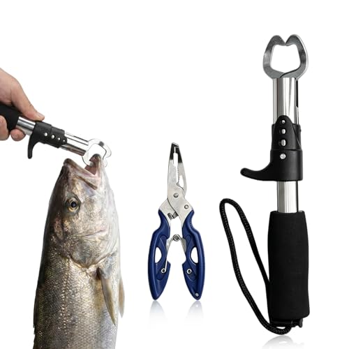 Multipurpose Pliers, Fish Gripper, 1PCS Fishing Tool Kit Aluminum Split Ring Opener with Tungsten Carbide Braid Cutters, Anti-Corrosion Saltwater Tackle Gear Includes Sheath