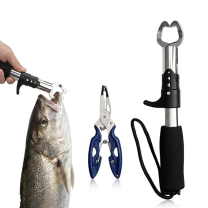 Multipurpose Pliers, Fish Gripper, 1PCS Fishing Tool Kit Aluminum Split Ring Opener with Tungsten Carbide Braid Cutters, Anti-Corrosion Saltwater Tackle Gear Includes Sheath