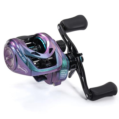 Sougayilang Baitcasting Fishing Reel, 8:1 High Speed Gear Ratio Super Smooth and Powerful Low Profile Baitcaster Reel with Maganic Brake System for Freshwater,Saltwater - color: Colorful-Left