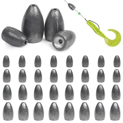 Bullet Fishing Sinkers Weights Worm Weights for Bass Fishing Slip Sinkers for Pitching and Flipping Texas Rigs Saltwater Freshwater - style: 1/4oz-40pcs
