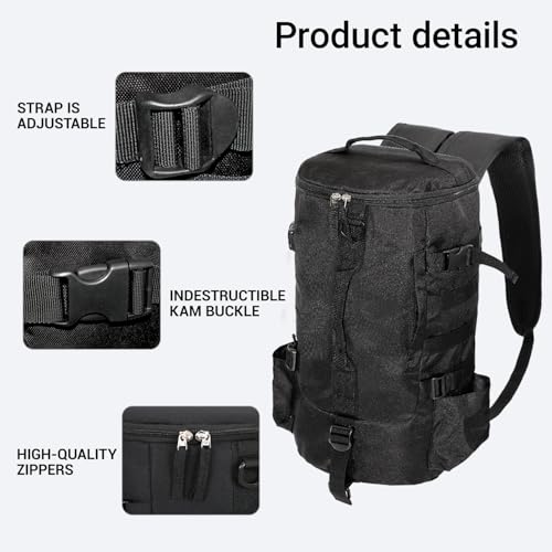 Fishing Tackle Backpack with Rod & Bottle Holder, Lightweight Outdoor Water-Resistant Fishing Gear Shoulder Storage Bag (Black) - color: Black3