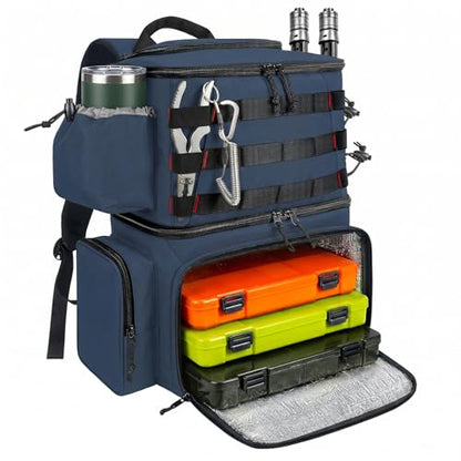 MATEIN Fishing Backpack, Water Resistant Tackle Storage Bag with Rod Holders & Cooler, Fishing Gifts for Men - color: Blue