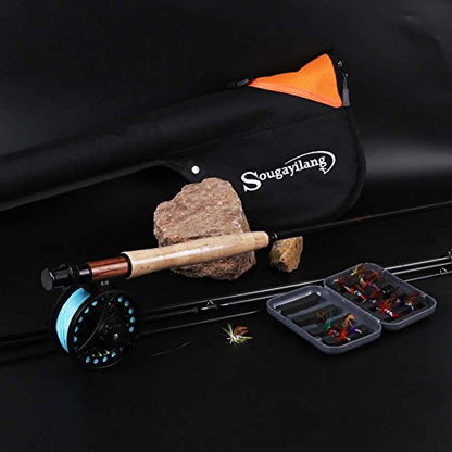 Sougayilang Saltwater Freshwater Fly Fishing Rod with Reel Combo Kit - color: B: Black Kits with Bag