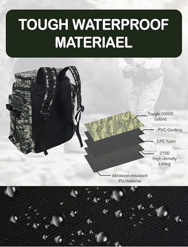Handor Fishing Tackle Backpack, 50L Capacity, Waterproof Fishing Gear Bag (camouflage green) - color: Camouflage Green