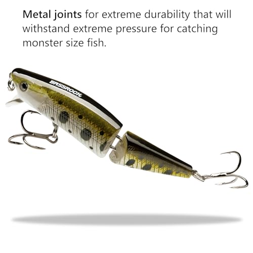 BASSROCK Minnow Swimbait Bass Trout Fishing Lure with Movable Lip Hard Bait 3.5” 1/2oz - color: Golden/White