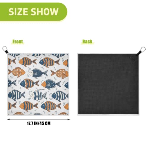 Fish Bubbles White Print Magnetic Golf Towel for Golf Bags Microfiber Golf Accessories for Women Men with Carabiner Clip Attaches to Clubs and Carts, 17.7"x17.7"