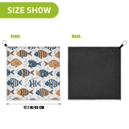 Fish Bubbles White Print Magnetic Golf Towel for Golf Bags Microfiber Golf Accessories for Women Men with Carabiner Clip Attaches to Clubs and Carts, 17.7"x17.7"