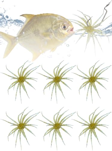Sea Urchin Bait, Tentacle Coike Creature Bait, Dice Fishing Soft Lures, Durable Floating Finesse Baits for Bass Pike Trout, Drop Shot Wacky Rig Neko Rig, Size 2.56" & 4.13" - color: 6-Gold, size: 2.56-INCH