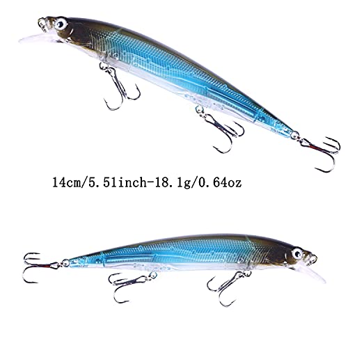 Jerk Baits for Bass Fishing, Jerkbait Fishing Lures, Minnow Lures Jerk Bait for Freshwater/Saltwater Fishing Lures for Trout Pike, 5pcs/10pcs with Box - color: I:5.51in/0.64oz/5pcs
