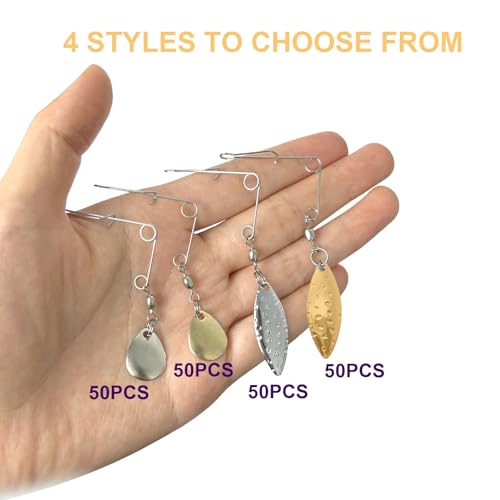 50PCS Fishing Spinner Blades Rigs Fishing Spinnerbait Smooth Spoons Kit | Replacement Accessories for Colorado Blade Making Spinner Shaft Bass Fishing Lures - color: 50PcsTeardrop Silver