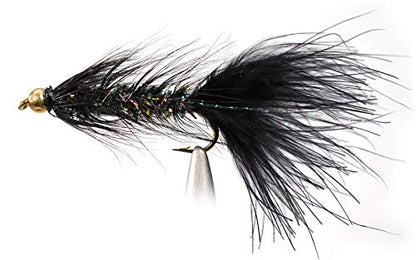 Woolly Bugger Crystal Black Bead Head Flies - Tied on Mustad Signature Fly Hooks use for Trout and More (12ct - Hooks #4-10) - style: Hook #6