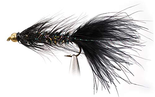 Woolly Bugger Crystal Black Bead Head Flies - Tied on Mustad Signature Fly Hooks use for Trout and More (12ct - Hooks #4-10) - style: Hook #8