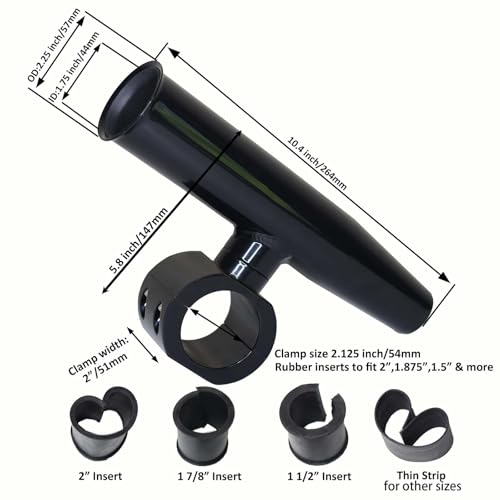 2 PCS T-Top Rod Holder Single Aluminum clamp on fit 1.5",1.875",2" inch Horizontal or Vertical Fishing Boat Tower/Leaning Post/Rail - color: Black