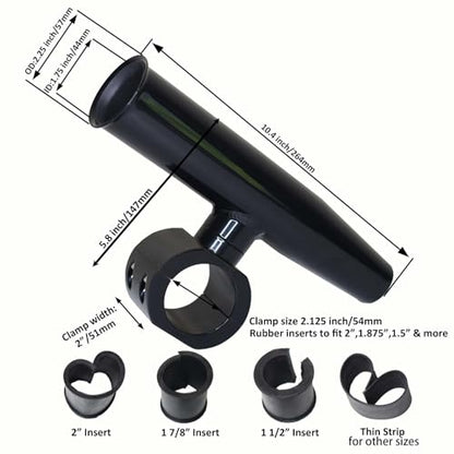 2 PCS T-Top Rod Holder Single Aluminum clamp on fit 1.5",1.875",2" inch Horizontal or Vertical Fishing Boat Tower/Leaning Post/Rail - color: Black