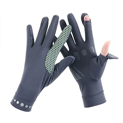 Mens Women Driving Gloves Summer UV Sun Protection Gloves Non-Slip Touchscreen Ice-Silk Sunblock Gloves for Cycling Riding - color: Standard Dark Grey