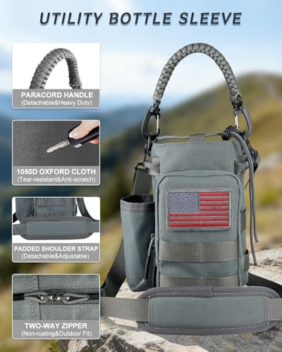 COOLYARD Water Bottle Holder with Strap Crossbody Sling Carrier Bag with Phone Pocket Molle Tactical Pouch for Walking Hiking Camping Gym Travel - color: Gray