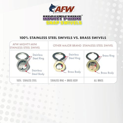 American Fishing Wire Fishing Swivels - Mighty Mini 100% Stainless Steel Snap Crane Swivels, 3X Stronger Than Brass, For Terminal Tackle Box, Up to 600lb Test - Fishing Gear for Fishing Line Leaders - style: Size #4/0, 600 Lb Test