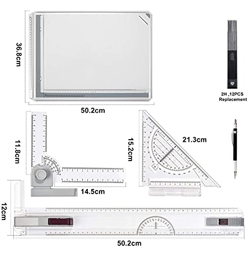 Frylr Metric A3 Drawing Board Drafting Table Multifunctional Drawing Board Table with Clear Rule Parallel Motion and Angle Adjustable Measuring System - size: Metric