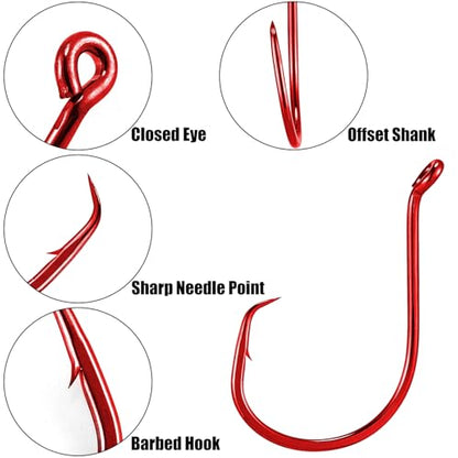 Dr.Fish 100 Pack Octopus Circle Hooks, Saltwater & Freshwater Fishing Hooks, #8-#10/0, Offset, Catfish, Tuna, Striper, Snapper, Bass Fishing - color: Red, size: #2-100 Pack