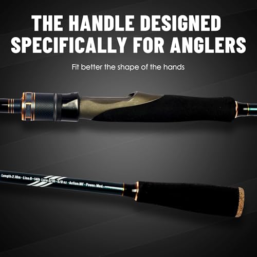 Eurasian Sports Medium Spin&Cast Fishing Rod Graphite Bass Fishing Rods Carbon 2 Piece Spinning Pole, Anti-tangling Guide Ring Portable Baitcasting Fishing Rods for Freshwater, Saltwater, Trout, Bass - color: black-Spin-7FT