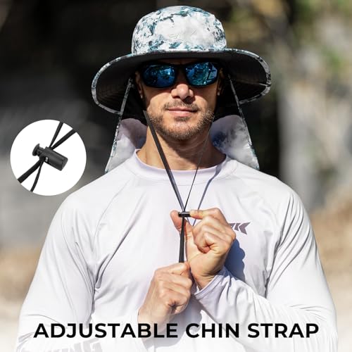 KastKing Sol Armis UPF 50 Boonie Hat - Sun Protection Hat, Fishing Hat, Beach & Hiking Hat, Paddling - color: C1: Boulder Camo Ice, size: With Neck Shield