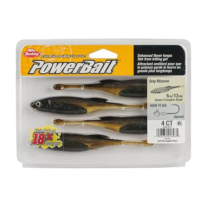 Berkley PowerBait Drip Minnow Fishing Soft Bait - color: Green Pumpkin Shad, size: 5"