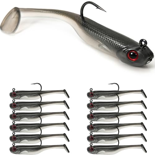 Soft Fishing Lures Shad Minnow Swimbaits, Pre-Rigged Jig Heads Paddle Tail Swim Baits for Bass, Trout, Walleye, Crappie, Sinking Jigs Bait for Saltwater Freshwater, Fishing Gifts for Men - color: A8 - 12 Pcs - 2.75 Inch