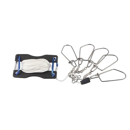 Live Fish Lock Portable Stainless Steel Fishing Stringer with Wear - Resistant Nylon Rope, D - Shaped Carabiner and Quick - Release Pin for Big Game Lure Fishing - color: Black