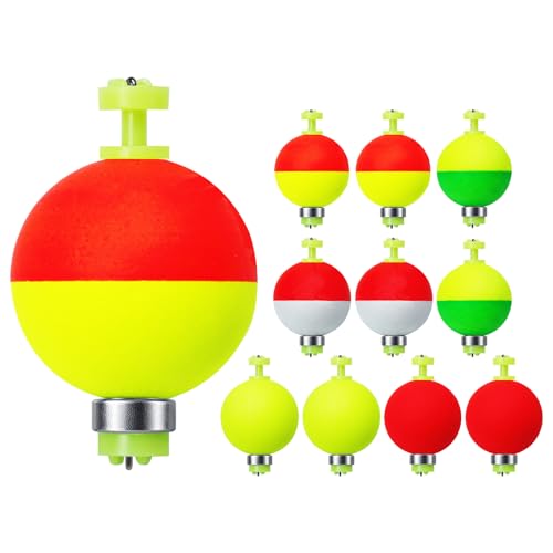 Weighted Fishing Bobbers 10-Pack - Slip Bobbers for Catfish with Spring Clip | 5 Sizes & Styles | High-Visibility EVA Floats with Bottom Weight for Stability - size: 1.5in-10pcs