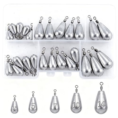 Fishing Weights Sinkers Kit Bass Casting Weights Drop Shot Weights with Swivel for Freshwater Saltwater Catfish Weights - style: 25pcs