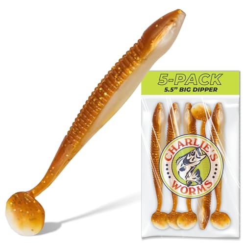 Charlie's Worms Big Dipper Scented Soft Bait for Freshwater & Saltwater Fishing, Paddle Tail Swimbait Lures, Plastic Minnows, Bass, Walleye, Trout, Snakehead, with Variety of Colors (5 Pack) - color: Arkansas Shiner