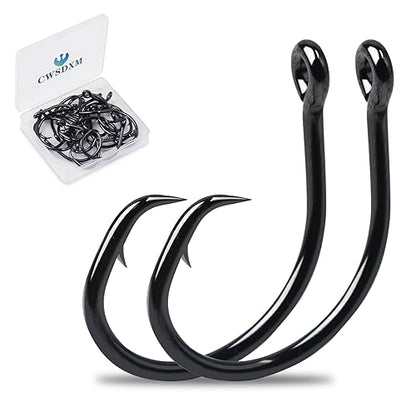 Circle Hooks Saltwater in-Line Wide Gap Fishing Hooks for Catfish 4X Strong High Carbon Steel Mustad Hooks for Tuna, Carp, Catfish,【1,1/0,2/0,3/0,4/0,5/0,6/0】-20pcs,【8/0】-12pcs,【10/0】-8pcs - size: 2/0-20pcs