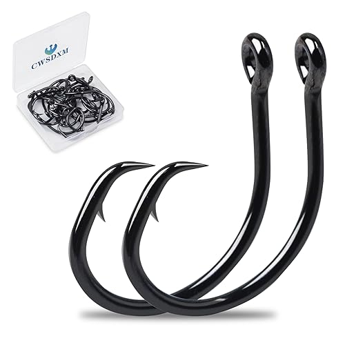 Circle Hooks Saltwater in-Line Wide Gap Fishing Hooks for Catfish 4X Strong High Carbon Steel Mustad Hooks for Tuna, Carp, Catfish,【1,1/0,2/0,3/0,4/0,5/0,6/0】-20pcs,【8/0】-12pcs,【10/0】-8pcs - size: 5/0-20pcs