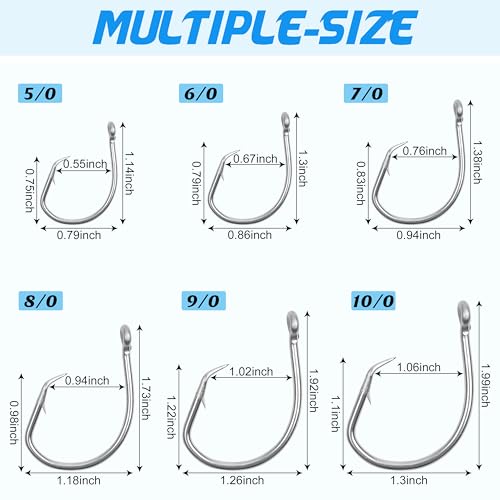 Stainless Steel Tuna Circle Hooks, 30pcs 3X Strong Saltwater Hooks Ultra Sharp for Tuna Marlin Swordfish Sharks, Size 5/0-10/0 - size: 5/0 _ 30pack
