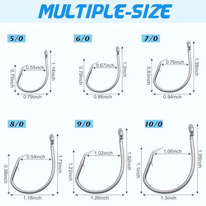 Stainless Steel Tuna Circle Hooks, 30pcs 3X Strong Saltwater Hooks Ultra Sharp for Tuna Marlin Swordfish Sharks, Size 5/0-10/0 - size: 9/0 _ 30pack