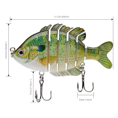 BASSDASH SwimPanfish Multi Jointed Panfish Bluegill Swimbaits Hard Topwater Bass Lures Fishing Lure Crank Saltwater 3.5in/0.85oz - color: Natural Bluegill