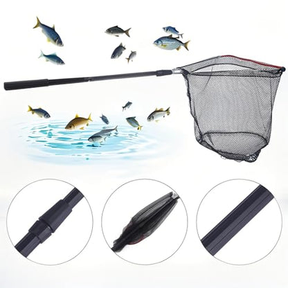 Telescopic Fishing Landing Net, Folding Fishing Nets with Telescopic Rod Handle for Fish Catch Release, Aquarium, Ponds Floating Objects, Carp Trout - color: Black pole+black net