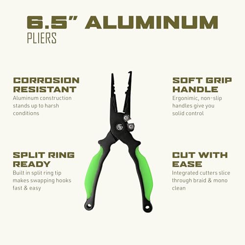 Googan Squad 6.5 Inch Aluminum Fishing Pliers with Spring Loaded Jaws and Soft Grip Handles for Hook Removal, Line Cutting and Crimping - style: 6.5" Aluminum Pliers