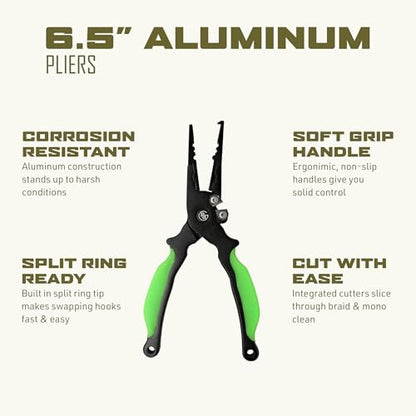 Googan Squad 6.5 Inch Aluminum Fishing Pliers with Spring Loaded Jaws and Soft Grip Handles for Hook Removal, Line Cutting and Crimping - style: 6.5" Aluminum Pliers