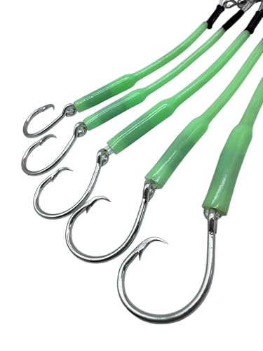 Deep Drop Fishing Rig – Glow in The Dark Sleeves – NOAA Compliant Circle Hooks – Tilefish Grouper Snapper Bottom Rig – Made in USA – End Game Tackle – 3 or 5 Hook Options - size: 10/0, 3 Hook