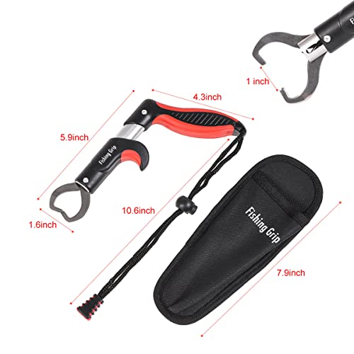 Pistol Grip Stainless Steel Fish Lip Gripper, Portable Handheld Fish Lip Clip with Lanyard, Freshwater Saltwater Fishing Fish Holder for Anglers (Red)